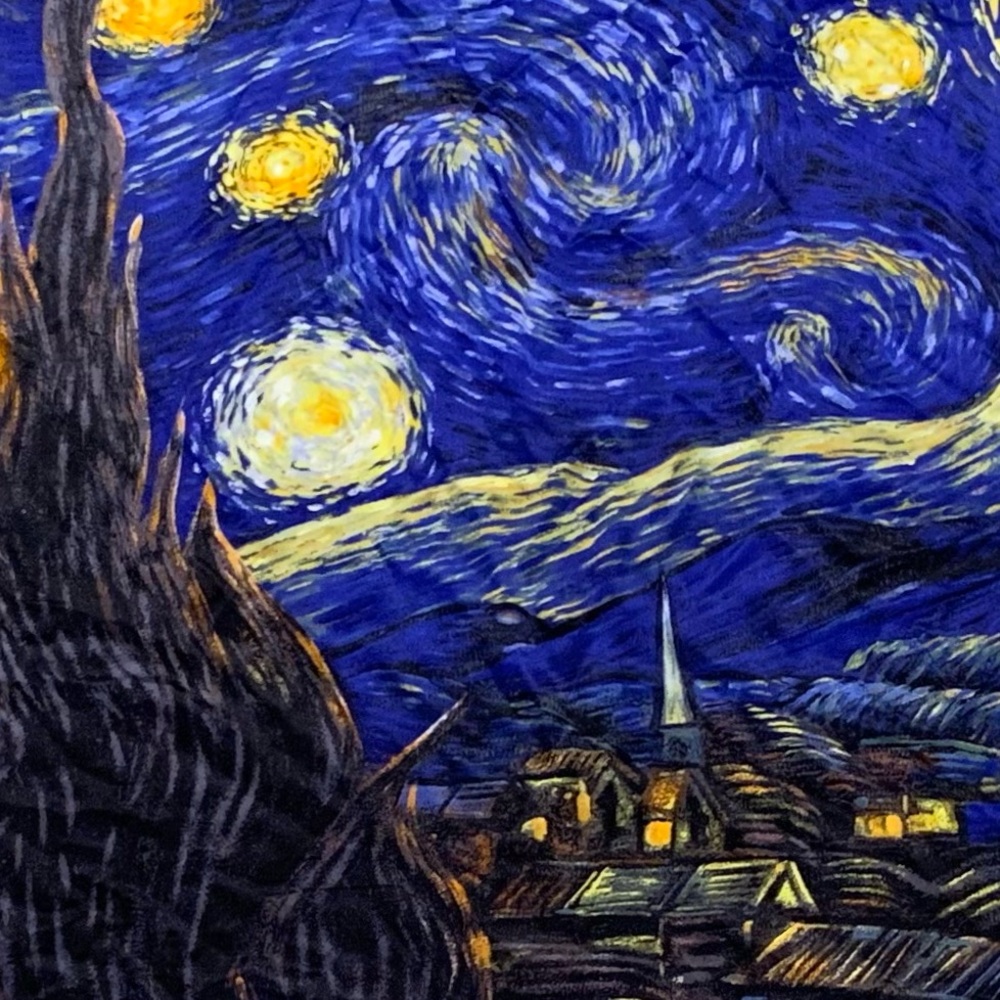 Silk Scarf Starry Night by Vincent Van Gogh Blue-Multi Colorful Square Size 34”